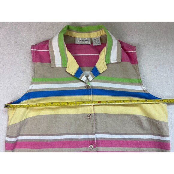 Lemon Grass Women’s L Sleeveless Button Down  100% Cotton Rainbow Colorful Shirt - Picture 4 of 8